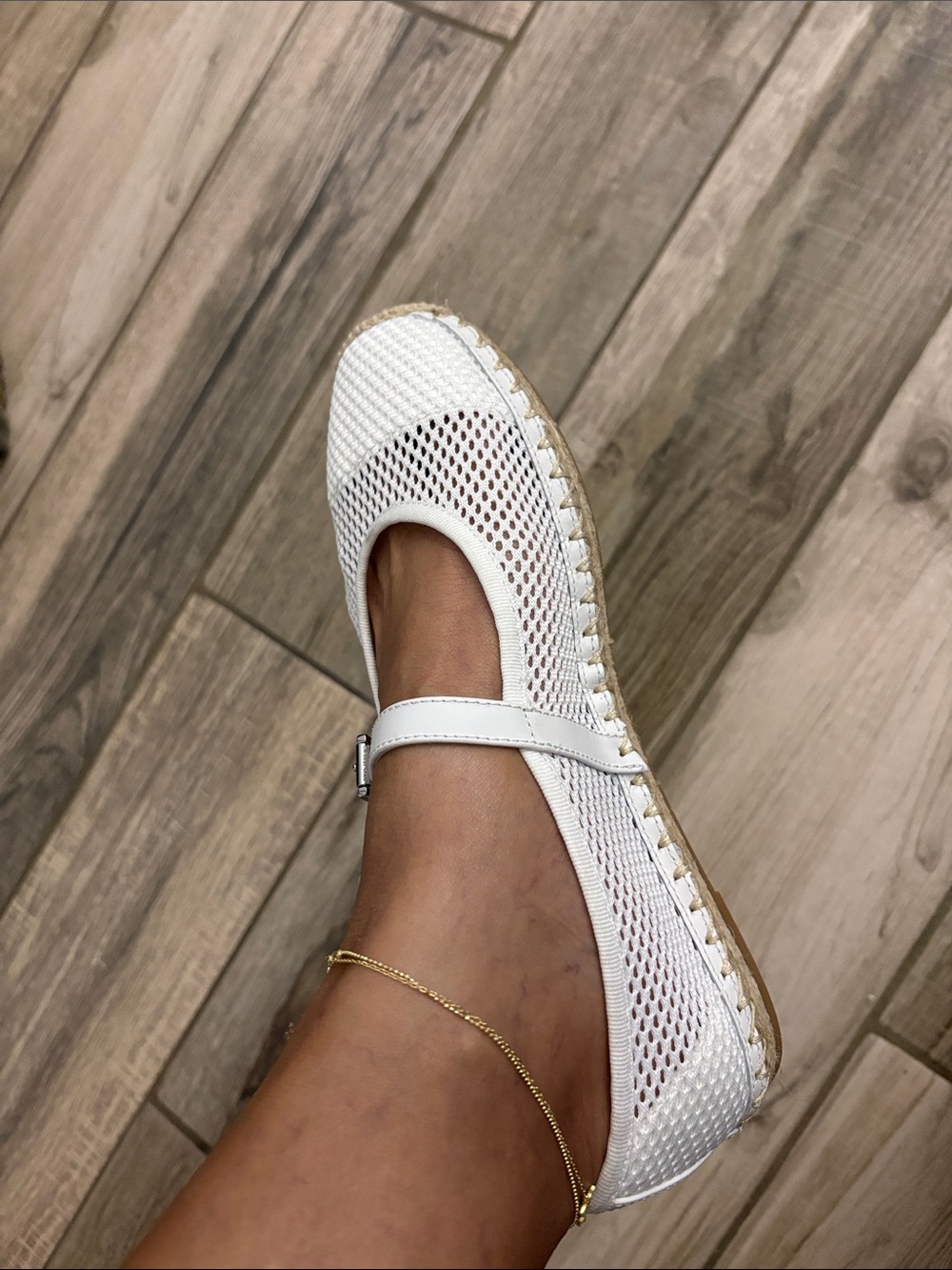 Michael Kors White Mesh Mary Jane Espadrille Flat